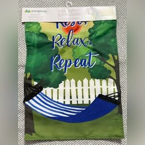 Evergreen Rest Relax Repeat Hammock Garden Flag NEW heavy quality double sided